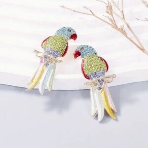 NEW Colorful Crystal Tropical Parrot Earrings Blue Pink Green 18k gold plated